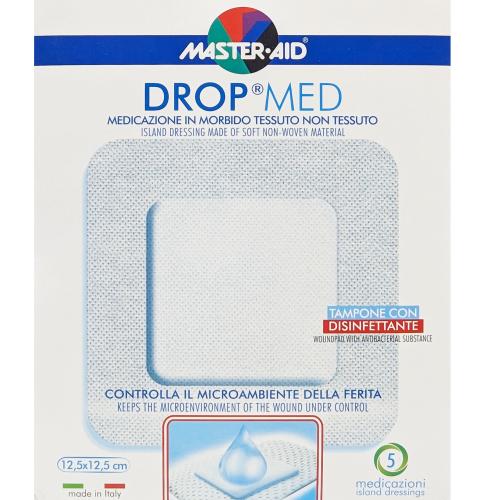 Master Aid Drop Med Woundpad with Antibacterial Substance 12.5x12.5cm Αυτοκόλλητες, Αντικολλητικές Γάζες Εμποτισμένες με Απολυμαντικό 5 Τεμάχια